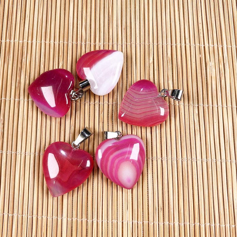 LHJ 20PCS Natural Stripe Agate Pendants Heart Shape Charms Pendants for Necklace Bracelet Jewelry Making - Image 5